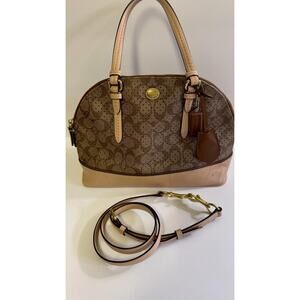 Authentic Coach Perforated Monogram Coated Canvas Peyton Cora Dome Satchel